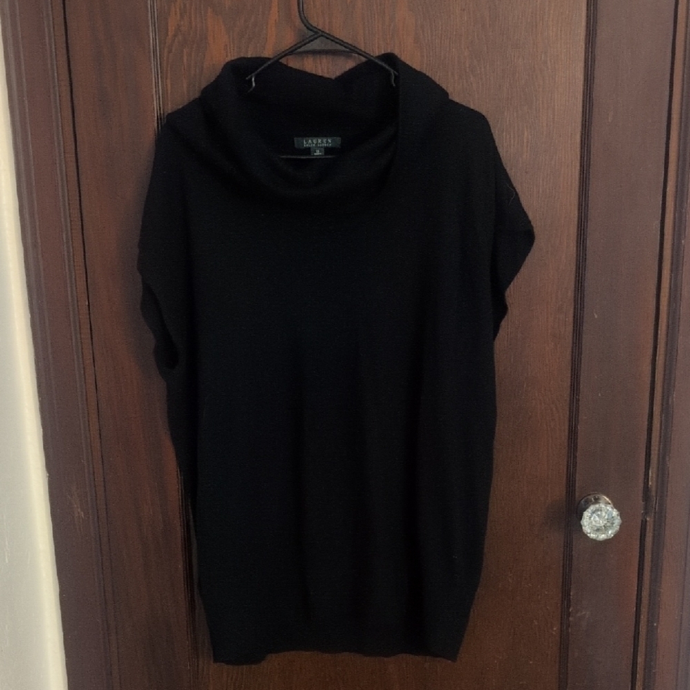 Lauren Ralph Lauren Black Cashmere Wool Blend Short Sleeve Tunic Sweater Size 1X